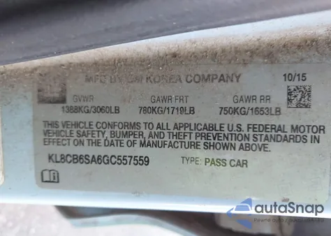 2016 Chevrolet Spark Ls Cvt z USA, uszkodzony, nr VIN KL8CB6SA6GC557559